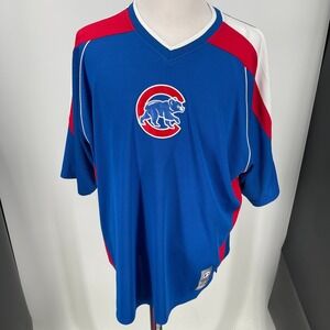 Majestic MENS Chicago Cubs MLB Jersey Shirt Blue Red V Neck Short Sleeve 2XL